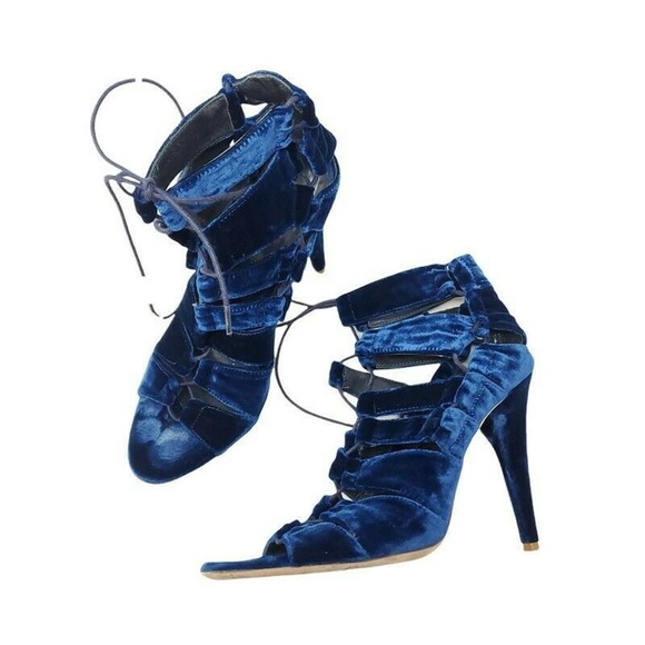 Loeffler Randall Shoes - Loeffler Randall Womens Heels Natane Blue Velvet Strappy Gladiator Sandal Sz 8